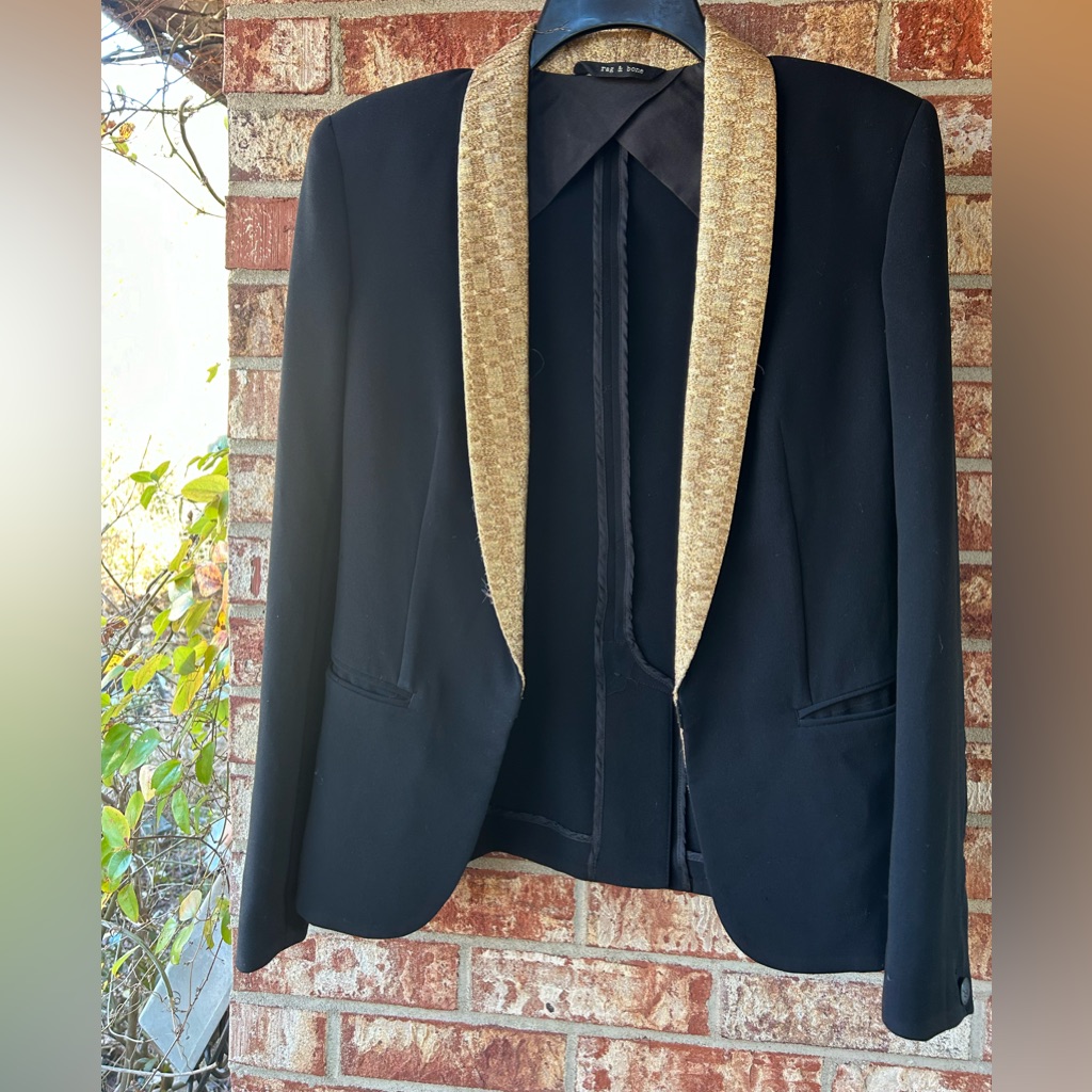 Rag & Bone Women Black And Gold Lapel Blazer Jacket Sz 2